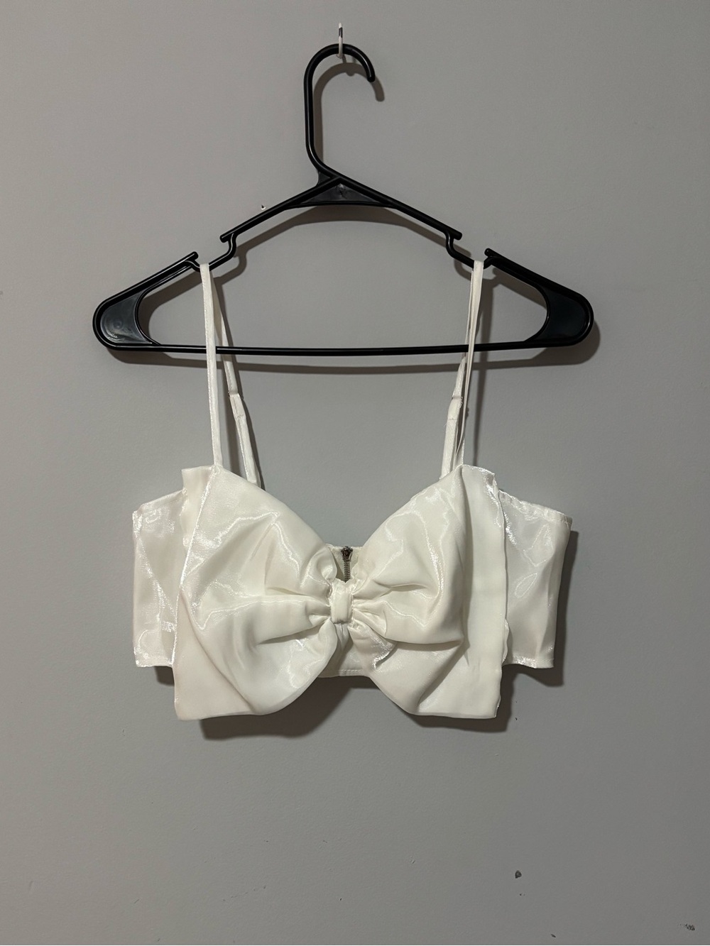 White Bow-Front Satin Bralette Top
